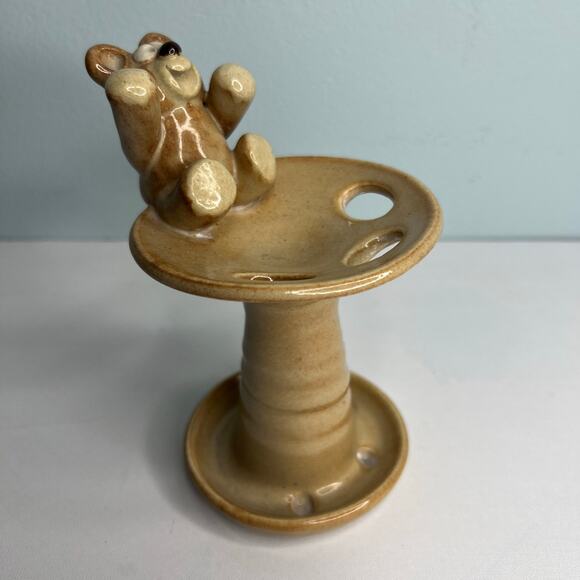 Vintage 70s Signed John Nishio Studio Art Pottery Teddy Bear Toothbrush Holder - Picture 4 of 10